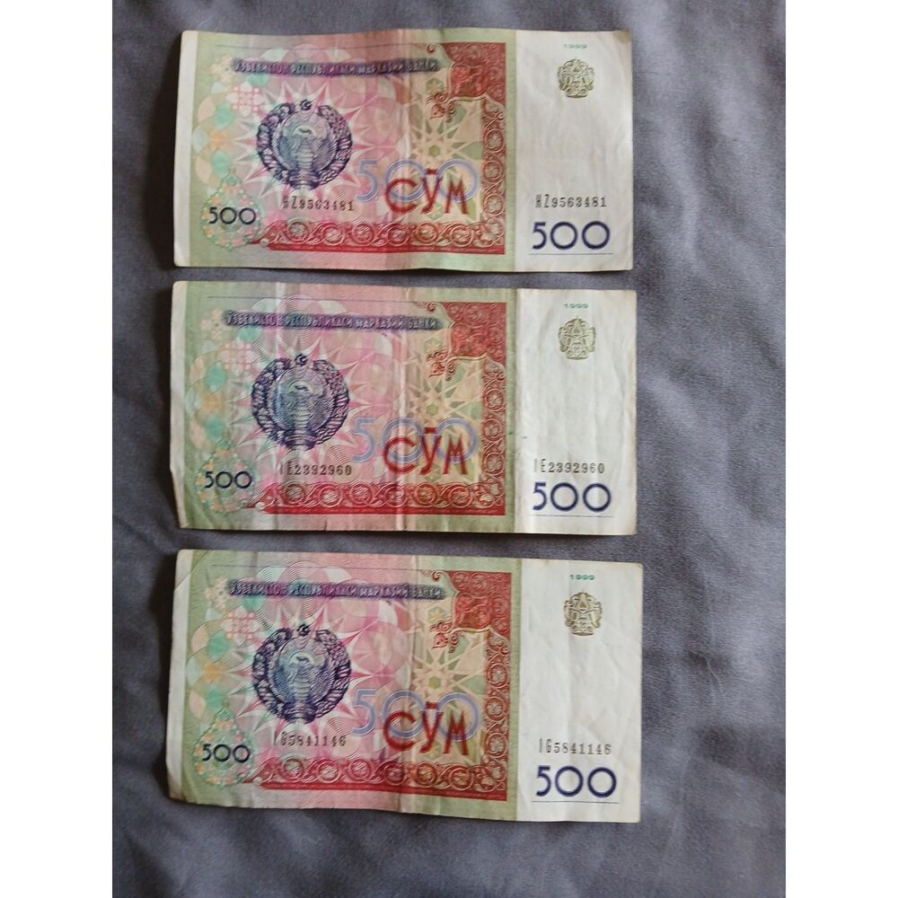Uzbekistan 500 Som 99 Banknotes Lot of 3 P-81 Amir Timur Horse Foreign Currency